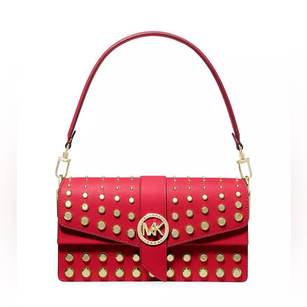 Michael Kors Studded Leather Convertible Shoulder Bag, Red NWT - Picture 2 of 9